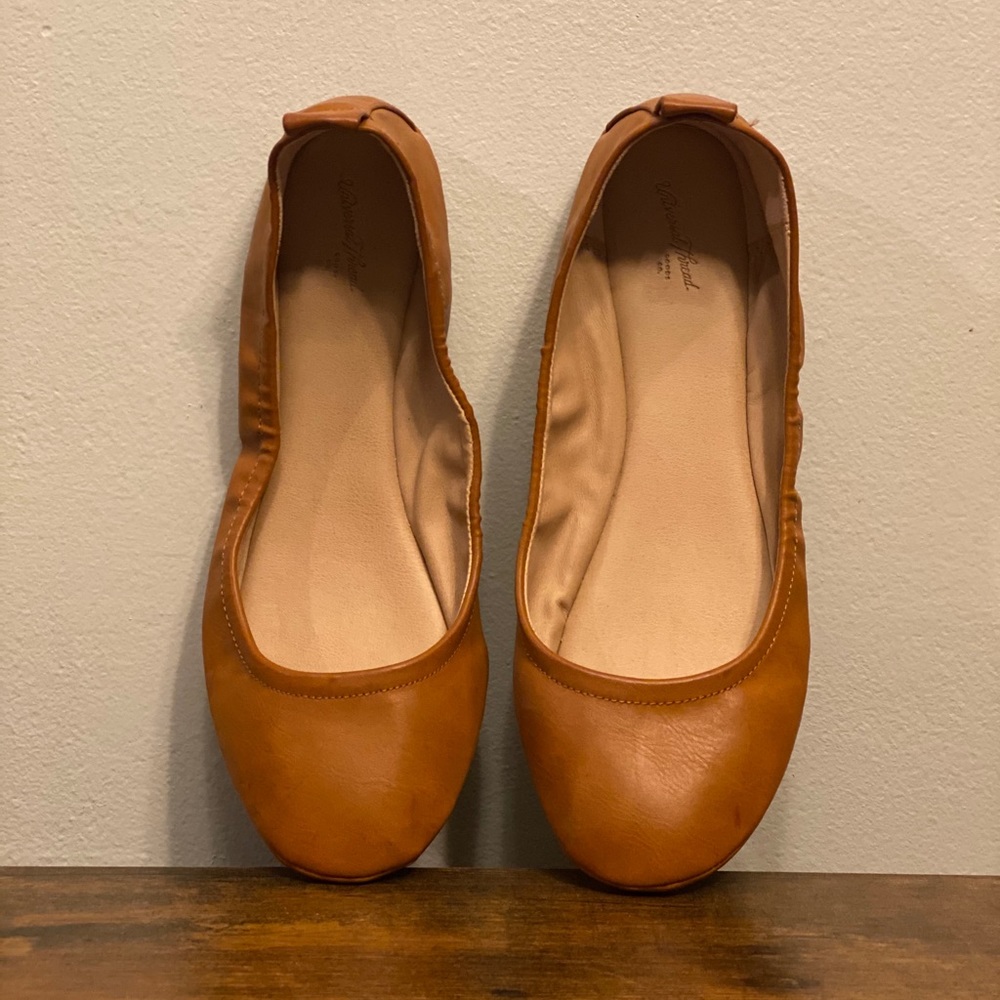 New - Brown Faux Leather Scrunch Ballet Flat